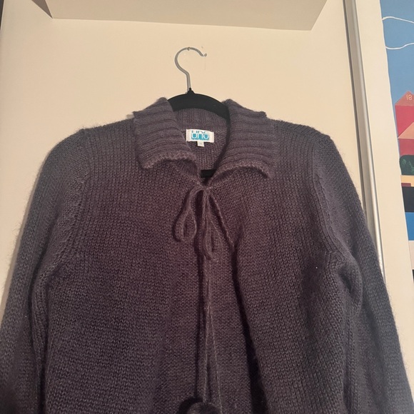 Vintage euro Charcoal Pom Pom tie knit Cardigan Sweater - fits like small - Picture 10 of 12